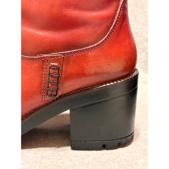 Carlo Rossetti Size 7.5 Burgundy Leather Chunky Heel Platform Booties Side Zip - Picture 12 of 14